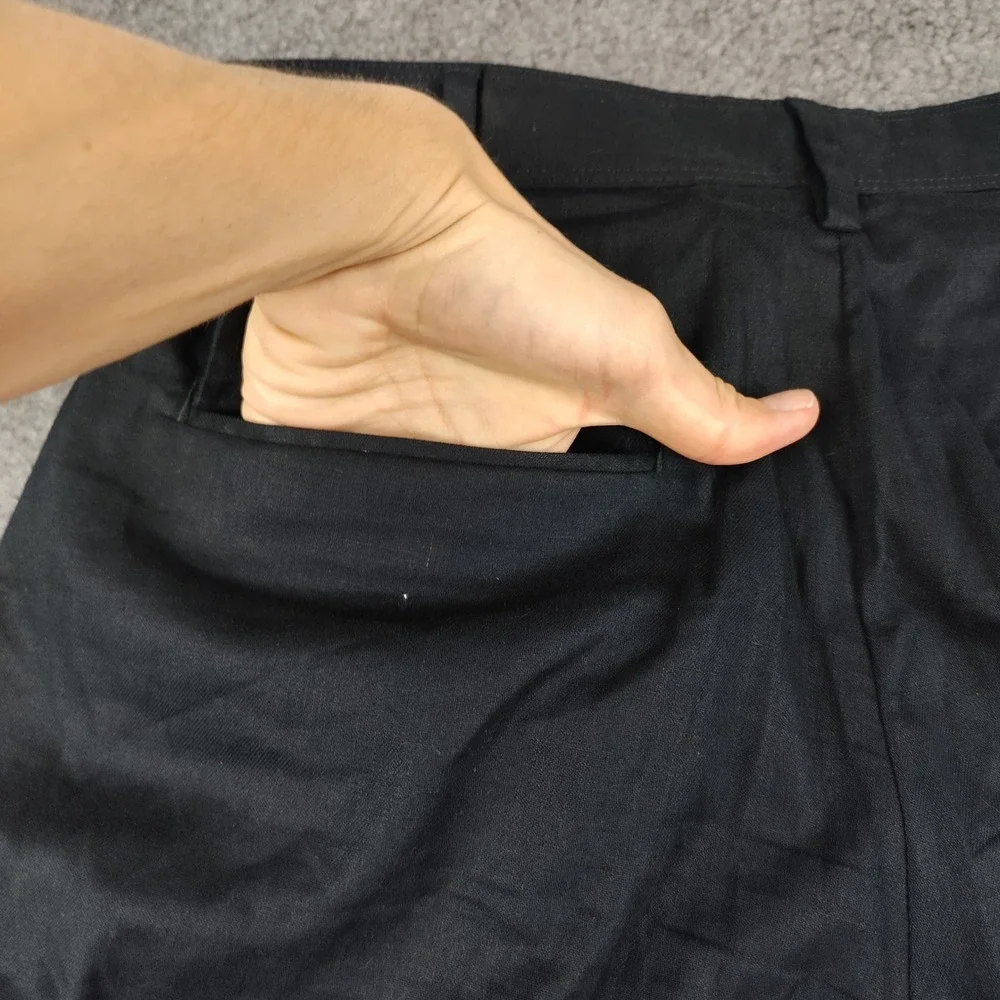 Banana Republic Pants Sz 12P Linen Blend Black Pleated Wide Leg Stretch EUC